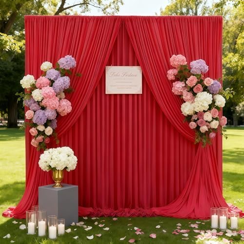 30x10ft Red Backdrop Curtain Panels for Parties - Wrinkle Free Polyester Photo Curtain Backdrop Wedding Back, alternate view