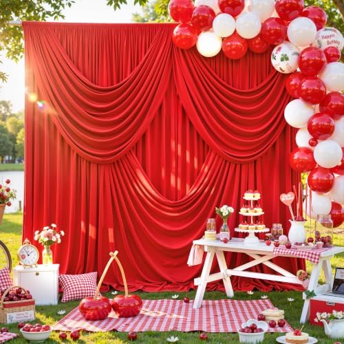 30x10ft Red Backdrop Curtain Wrinkle Free Photo Backdrop Drapes for Wedding Party Birthday Baby Shower, alternate view 3