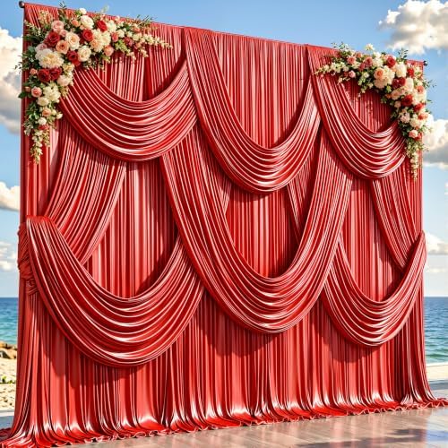 30x10ft Red Glitter Backdrop Curtain for Parties, Wrinkle Free Satin Photo Backdrop Drapes 6 Panels 5x10FT