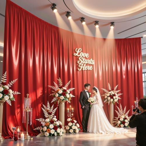 30x10ft Red Glitter Backdrop Curtain for Parties, Wrinkle Free Satin Photo Backdrop Drapes 6 Panels 5x10FT, alternate view 2