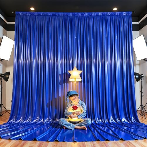 30x10ft Royal Blue Glitter Backdrop Curtain for Parties, Wrinkle Free Satin Photo Backdrop Drapes 6 Panels, alternate view 6