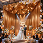 30x10ft Rust Orange Glitter Backdrop Curtain for Parties, Wrinkle Free Satin Photo Backdrop Drapes 6 Panels, alternate view 2