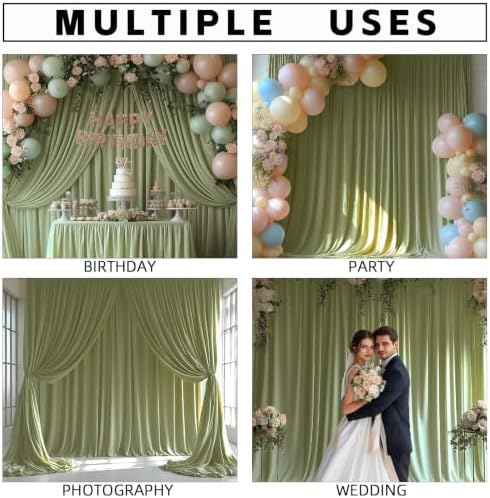 30x10FT Sage Green Backdrop Curtains for Wedding Parties, Wrinkle Free Photo Backdrop Curtains for Wedding, alternate view 3