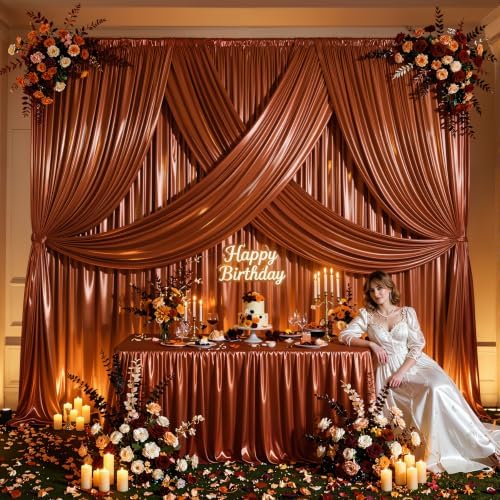 30x10ft Terracotta Glitter Backdrop Curtain for Parties, Wrinkle Free Satin Photo Backdrop Drapes 6 Panels, alternate view 4