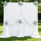 30x10ft White Backdrop Curtain Panels for Parties - Wrinkle Free Polyester Photo Curtain Backdrop Wedding Back