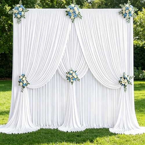 30x10ft White Backdrop Curtain Panels for Parties - Wrinkle Free Polyester Photo Curtain Backdrop Wedding Back