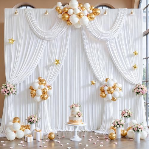 30x10ft White Backdrop Curtain Panels for Parties - Wrinkle Free Polyester Photo Curtain Backdrop Wedding Back, alternate