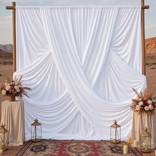 30x10ft White Backdrop Curtains for Parties, 6 Panels 5x10ft Wrinkle-Free Polyester Background Curtains for