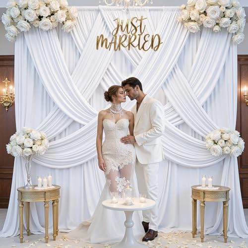 30x10ft White Backdrop Curtains for Parties, 6 Panels 5x10ft Wrinkle-Free Polyester Background Curtains for, alternate view 6
