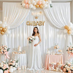 30x10ft White Glitter Backdrop Curtain for Parties, Wrinkle Free Satin Photo Backdrop Drapes 6 Panels 5x10FT, alternate view