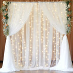 30x10ft White Tulle Backdrop Curtain with Lights String for Parites, Sheer Backdrop Curtains for Wedding Baby