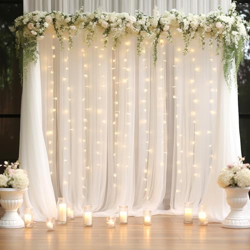 30x10ft White Tulle Backdrop Curtain with Lights String for Parites, Sheer Backdrop Curtains for Wedding Baby, alternate view