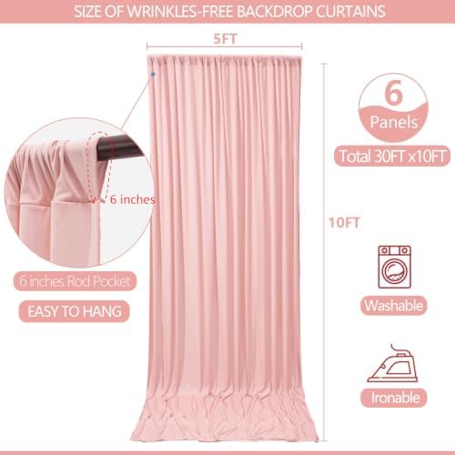 30x10ft Wrinkle Free Blush Pink Backdrop Curtain for Parties Soft Fabric Drapes Wedding Pink Curtain Backdrop, alternate view