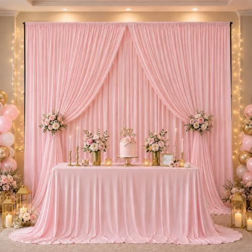 30x10ft Wrinkle Free Blush Pink Backdrop Curtain for Parties Soft Fabric Drapes Wedding Pink Curtain Backdrop, alternate view