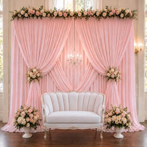 30x10ft Wrinkle Free Blush Pink Backdrop Curtain for Parties Soft Fabric Drapes Wedding Pink Curtain Backdrop, alternate view
