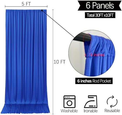30x10FT Wrinkle Free Royal Blue Backdrop Curtains for Parties Blue Curtain Backdrop for Baby Shower Soft, alternate view 3
