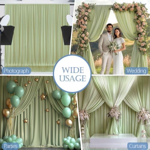 30x10ft Wrinkle Free Sage Green Backdrop Curtain for Parties Soft Fabric Drapes Wedding Curtain Backdrop for, alternate view