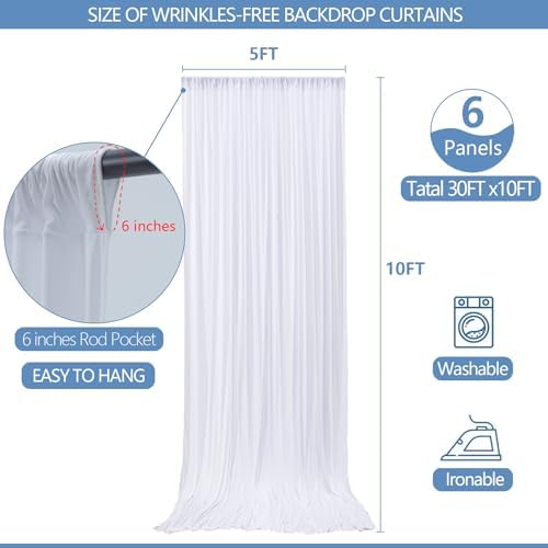 30x10ft Wrinkle Free White Backdrop Curtain for Parties Soft Fabric Drapes Wedding White Curtain Backdrop for, alternate view