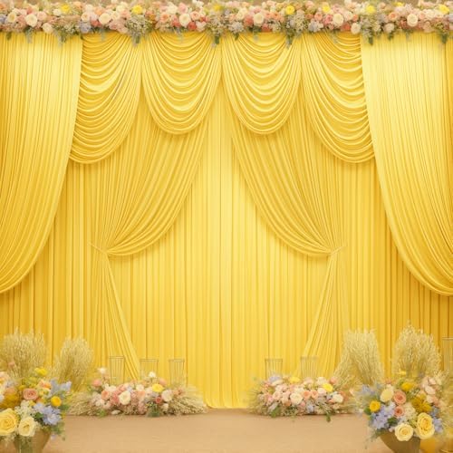 30x10ft Yellow Backdrop Curtain Panels for Parties - Wrinkle Free Polyester Photo Curtain Backdrop Wedding Back