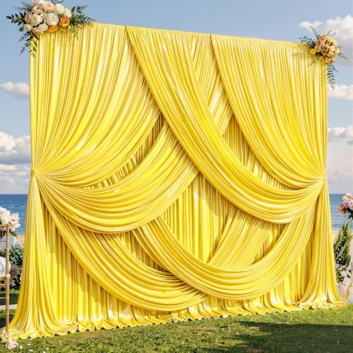 30x10ft Yellow Gold Glitter Backdrop Curtain for Parties, Wrinkle Free Satin Photo Backdrop Drapes 6 Panels