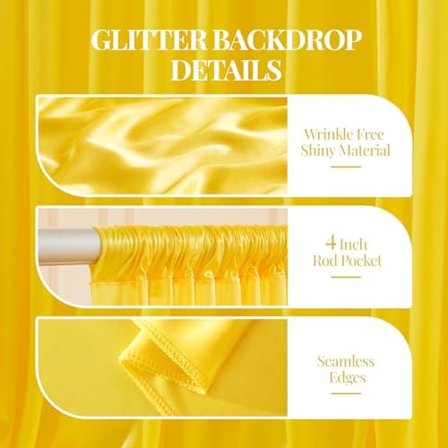 30x10ft Yellow Gold Glitter Backdrop Curtain for Parties, Wrinkle Free Satin Photo Backdrop Drapes 6 Panels, alternate view 5