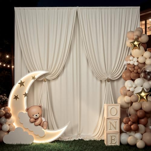 30x12 ft Beige Backdrop Curtains for Weddings Parties, Birthdays and Photos in 30x12 ft, alternate view 3