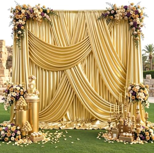 30x12FT Gold Sequin Curtains Backdrop, Wrinkle Free Back Drop for Wedding in 30x12FT