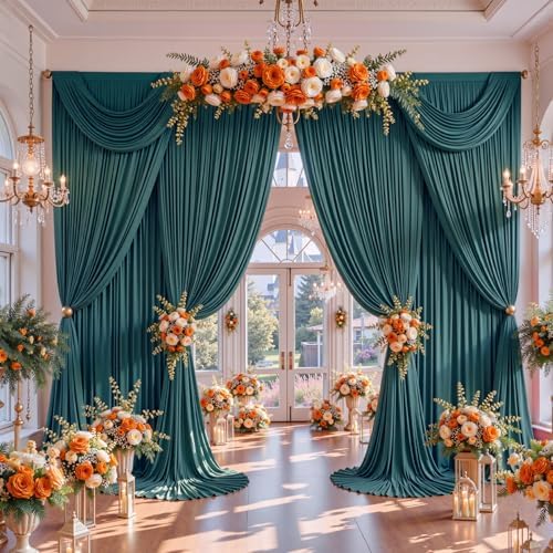 30x12ft Hunter Green Backdrop Curtains for Parties Wrinkle Free Fabric Backdrop Curtain Birthday Photo Drapes, alternate view