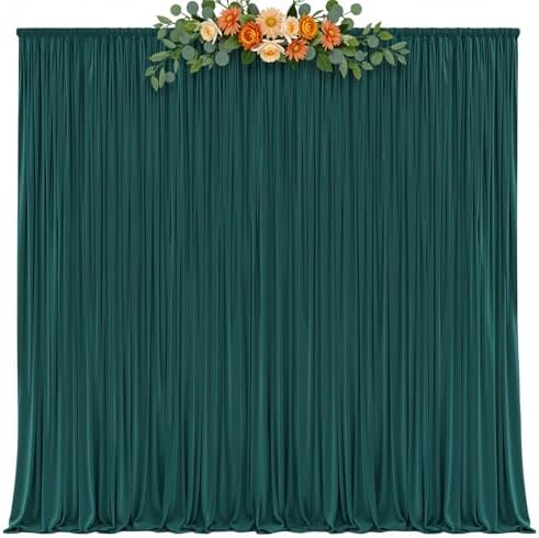 30x12ft Hunter Green Backdrop Curtains for Parties Wrinkle Free Fabric Backdrop Curtain Birthday Photo Drapes, alternate view