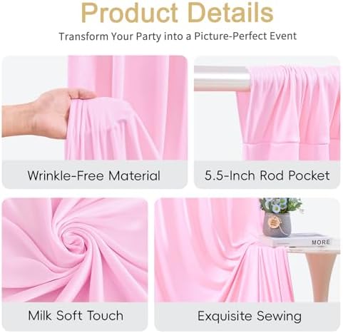 30x12ft Pink Backdrop Curtains for Baby Shower Parties Wrinkle Free Fabric Backdrop Curtain Wedding Photo Drapes, alternate