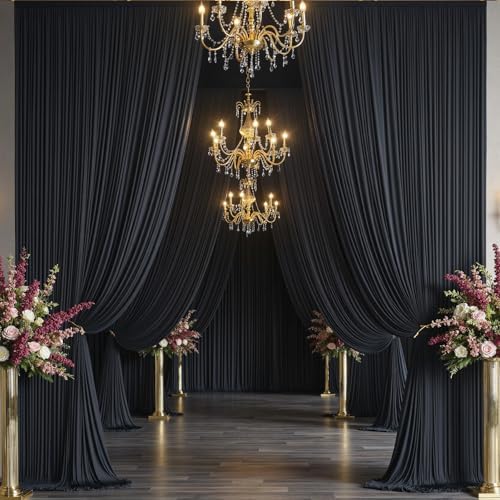 30x14ft Black Backdrop Curtains for Parties, Wrinkle Free Polyester 6 Panels Photo Backdrop Drapes 14 ft Long, alternate view