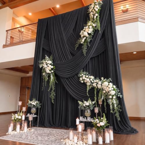 30x14ft Black Backdrop Curtains for Parties, Wrinkle Free Polyester 6 Panels Photo Backdrop Drapes 14 ft Long, alternate view