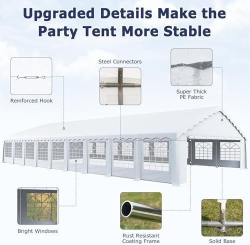 30x60 FT Outdoor Party Tent with Removable Sidewalls, Heavy Duty Event Canopy with Cathedral Windows, Large, alternate view 4