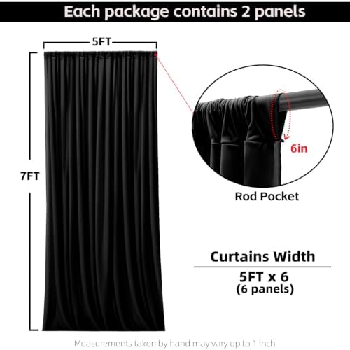 30x7FT Black Wrinkle-Free Backdrop Curtain with Rod Pockets - Wedding, Baby Shower, Photography, Stage Ceremony, alternate