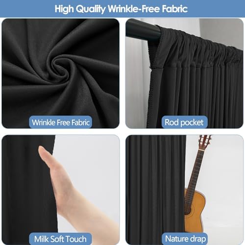 30x7ft Wrinkle Free Black Backdrop Curtain for Parties Soft Fabric Drapes Wedding Black Curtain Backdrop for, alternate view