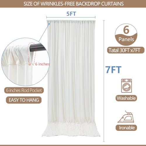 30x7ft Wrinkle Free Ivory Backdrop Curtain for Parties Soft Fabric Drapes Wedding Ivory Curtain Backdrop for, alternate view