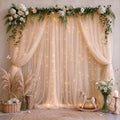 30x8ft Champagne Backdrop Curtain with Lights Sheer Tulle Curtains in 30x8ft