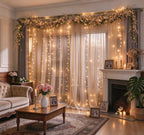 30x8ft Champagne Backdrop Curtain with Lights Sheer Tulle Curtains in 30x8ft, alternate view 3