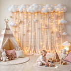 30x8ft Champagne Backdrop Curtain with Lights Sheer Tulle Curtains in 30x8ft, alternate view 4