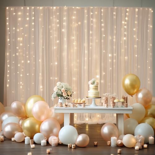 30x8ft Champagne Tulle Backdrop Curtain with Lights String for Parites, Sheer Backdrop Curtains for Wedding Baby, alternate