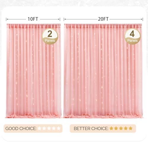 30x8ft Dusty Rose Tulle Backdrop Curtain with Lights String for Parites, Sheer Photo Backdrop Curtains with, alternate view 3