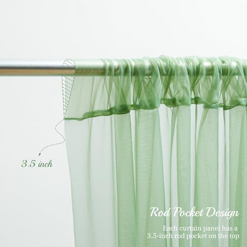 30x8ft Olive Green Tulle Backdrop Curtain with Lights String for Parites, Sheer Backdrop Curtains for Wedding, alternate view