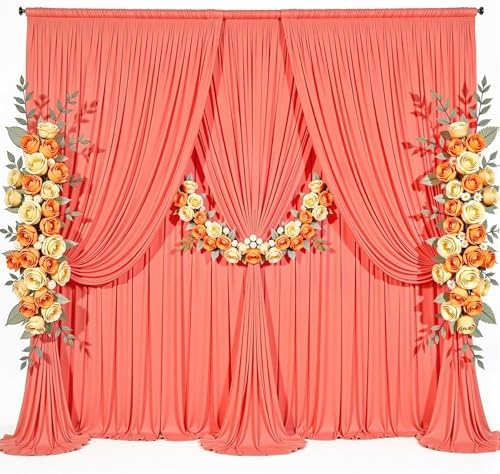 30x8ft Orange Backdrop Curtain for Parties Wrinkle Free Fabric Backdrop Curtain Wedding Photo Backdrop Drapes