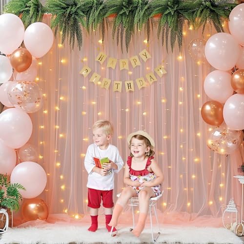 30x8ft Peach Tulle Backdrop Curtain with Lights String for Parites, Sheer Photo Backdrop Curtains for Easter, alternate view