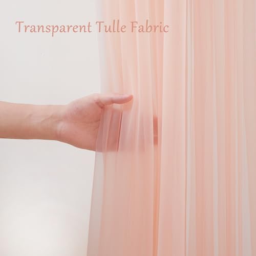 30x8ft Peach Tulle Backdrop Curtain with Lights String for Parites, Sheer Photo Backdrop Curtains for Easter, alternate view