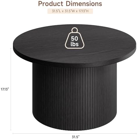 31.5" Round Coffee Table, Tambour Design, Black in Black, alternate view 2