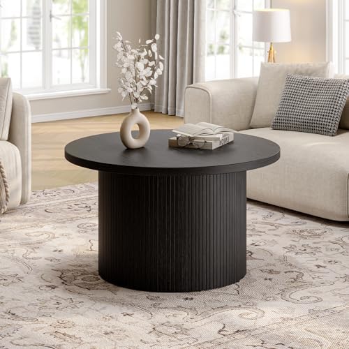 31.5" Round Coffee Table, Tambour Design, Black in Black, alternate view 3