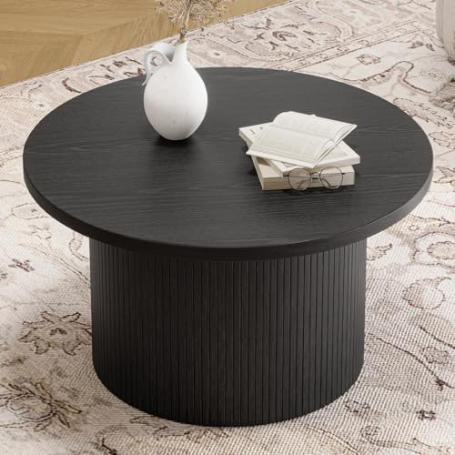 31.5" Round Coffee Table, Tambour Design, Black in Black, alternate view 4