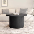 31.5" Round Coffee Table, Tambour Design, Black in Black, alternate view 5