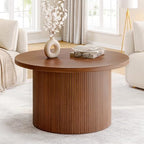 31.5" Round Coffee Table, Tambour Design Coffee Tables for Living Room, Mid Century Modern Wood Coffee Table